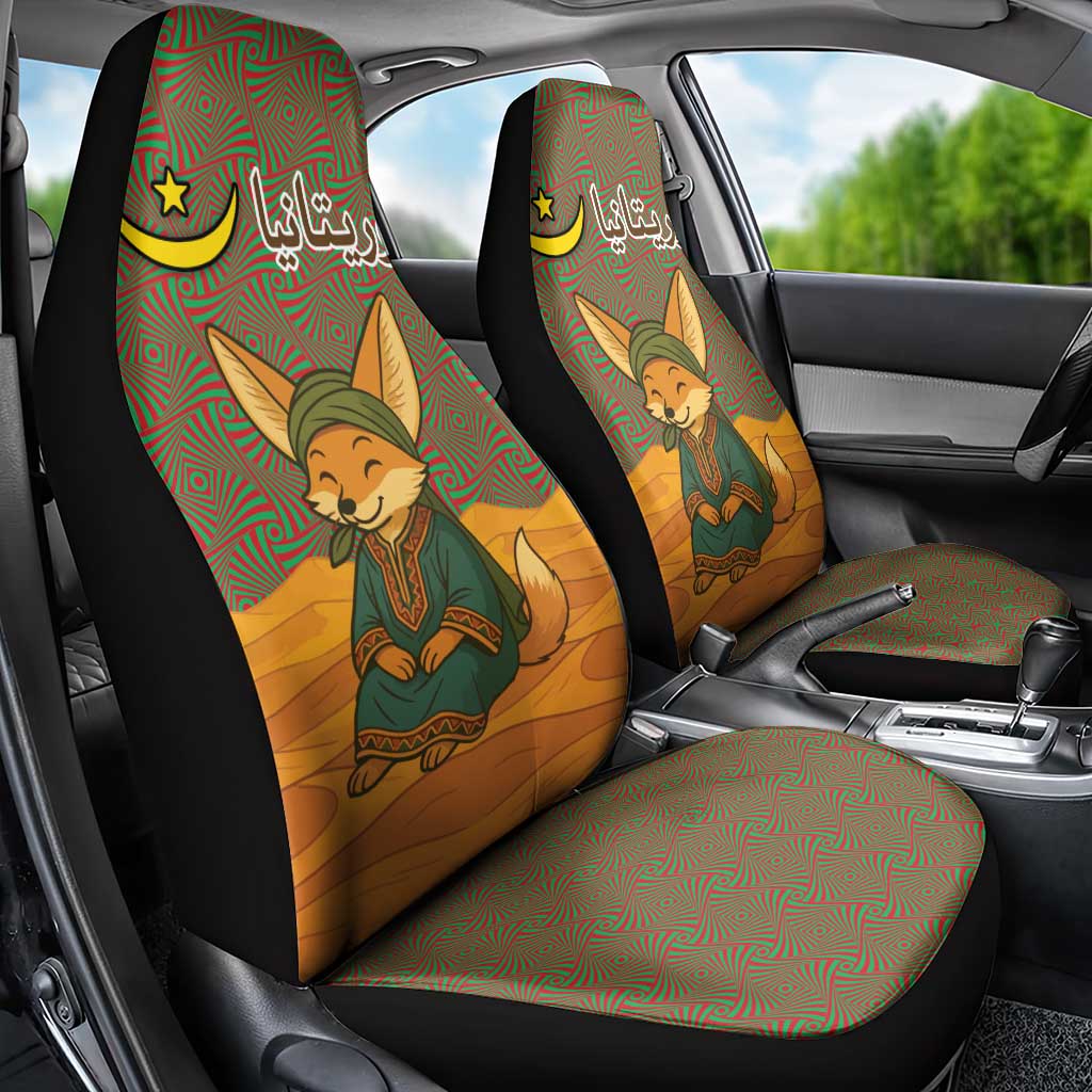 Mauritania Car Seat Cover with Cute Fennec Fox and Arabic Calligraphy Desert Design