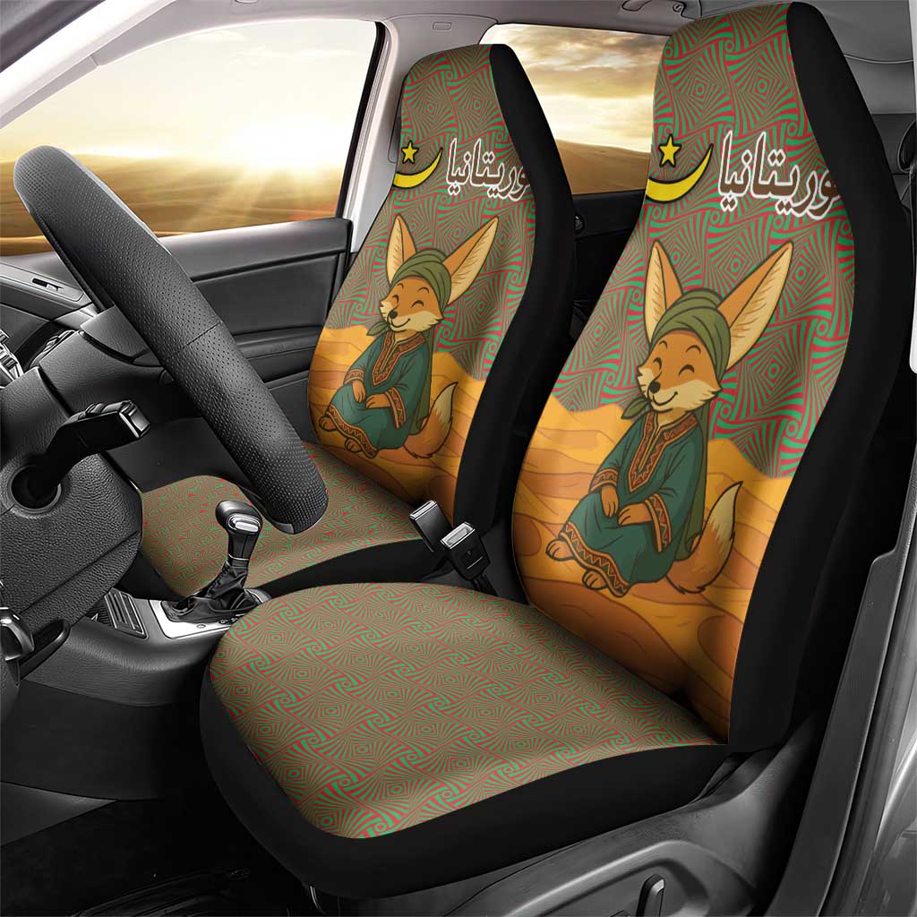 Mauritania Car Seat Cover with Cute Fennec Fox and Arabic Calligraphy Desert Design