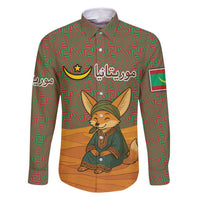 Mauritania Family Matching Long Sleeve Bodycon Dress and Hawaiian Shirt with Cute Fennec Fox and Arabic Calligraphy Desert Design