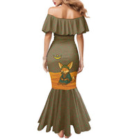 Mauritania Family Matching Mermaid Dress and Hawaiian Shirt with Cute Fennec Fox and Arabic Calligraphy Desert Design