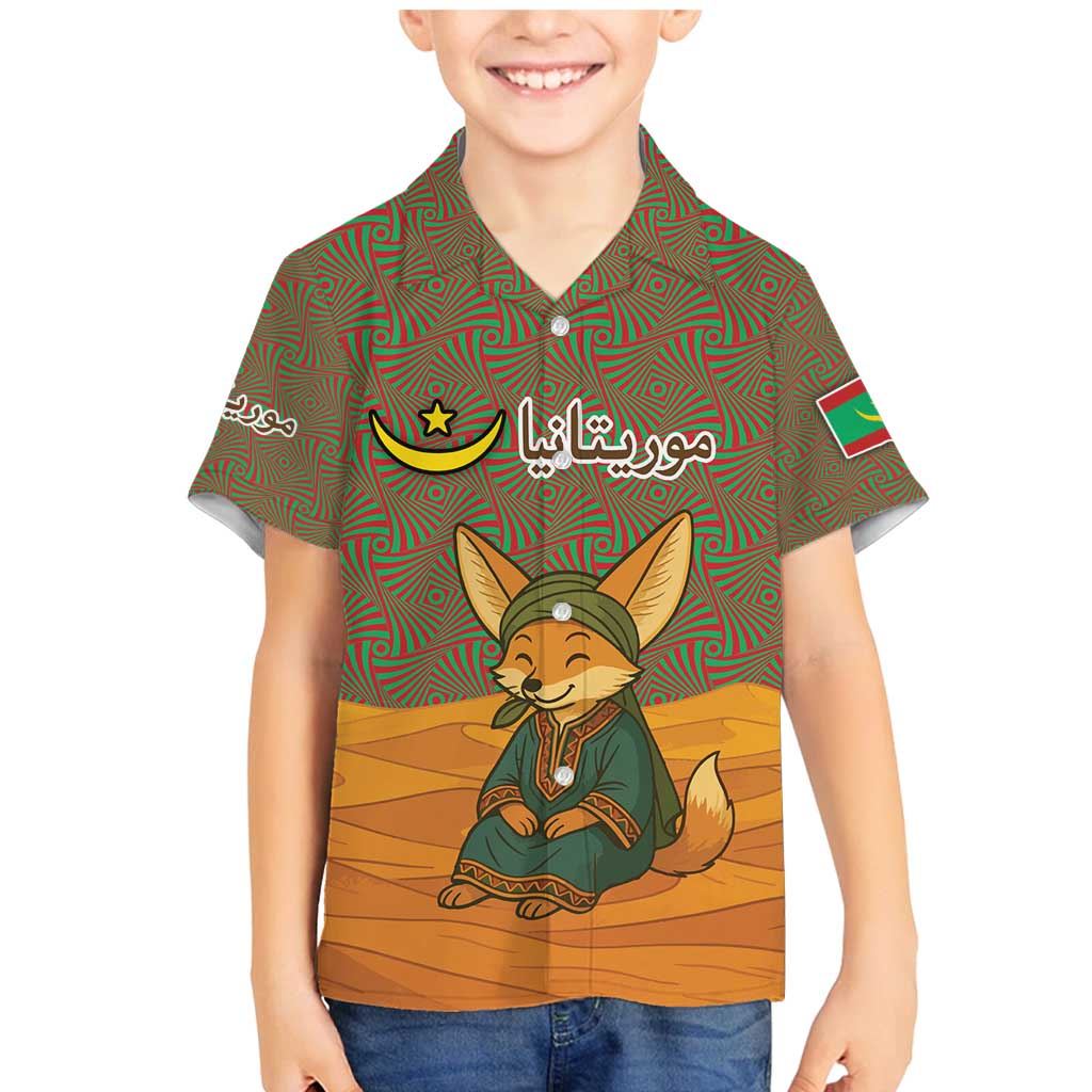 Mauritania Family Matching Mermaid Dress and Hawaiian Shirt with Cute Fennec Fox and Arabic Calligraphy Desert Design