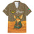 Mauritania Family Matching Off Shoulder Maxi Dress and Hawaiian Shirt with Cute Fennec Fox and Arabic Calligraphy Desert Design