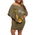 Mauritania Family Matching Off Shoulder Short Dress and Hawaiian Shirt with Cute Fennec Fox and Arabic Calligraphy Desert Design