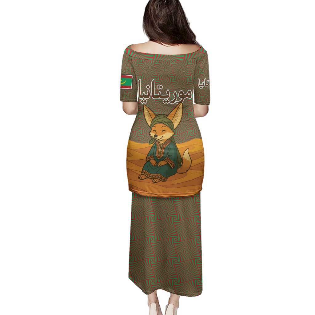 Mauritania Family Matching Puletasi and Hawaiian Shirt with Cute Fennec Fox and Arabic Calligraphy Desert Design