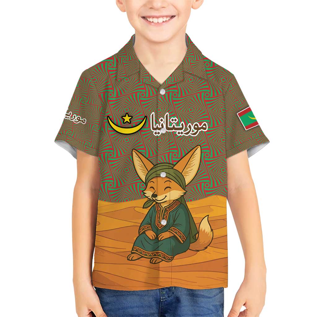 Mauritania Family Matching Tank Maxi Dress and Hawaiian Shirt with Cute Fennec Fox and Arabic Calligraphy Desert Design