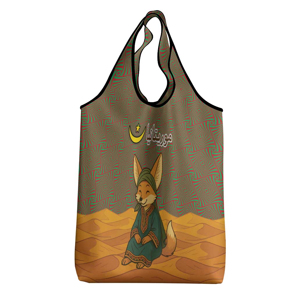 Mauritania Grocery Bag with Cute Fennec Fox and Arabic Calligraphy Desert Design