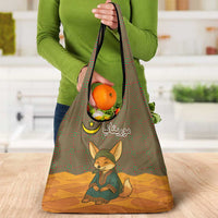 Mauritania Grocery Bag with Cute Fennec Fox and Arabic Calligraphy Desert Design