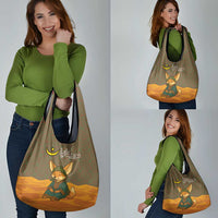 Mauritania Grocery Bag with Cute Fennec Fox and Arabic Calligraphy Desert Design