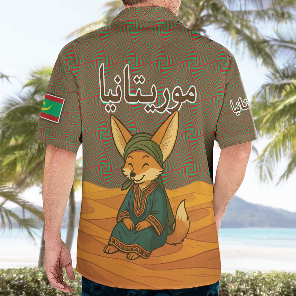 Mauritania Hawaiian Shirt with Cute Fennec Fox and Arabic Calligraphy Desert Design