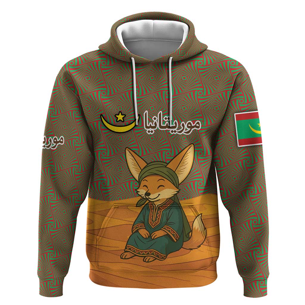 Mauritania Hoodie with Cute Fennec Fox and Arabic Calligraphy Desert Design