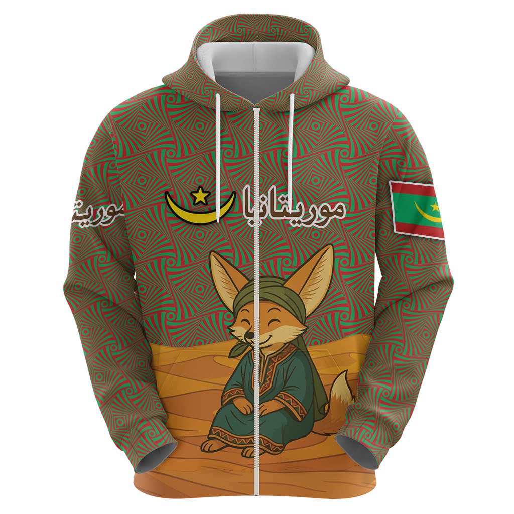 Mauritania Hoodie with Cute Fennec Fox and Arabic Calligraphy Desert Design