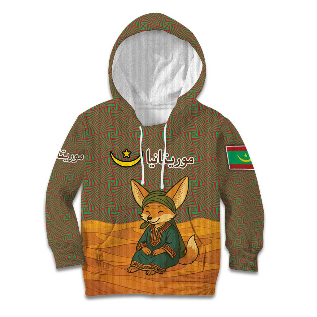 Mauritania Kid Hoodie with Cute Fennec Fox and Arabic Calligraphy Desert Design