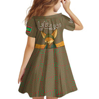 Mauritania Kid Short Sleeve Dress with Cute Fennec Fox and Arabic Calligraphy Desert Design