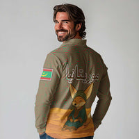 Mauritania Long Sleeve Polo Shirt with Cute Fennec Fox and Arabic Calligraphy Desert Design