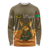 Mauritania Long Sleeve Shirt with Cute Fennec Fox and Arabic Calligraphy Desert Design