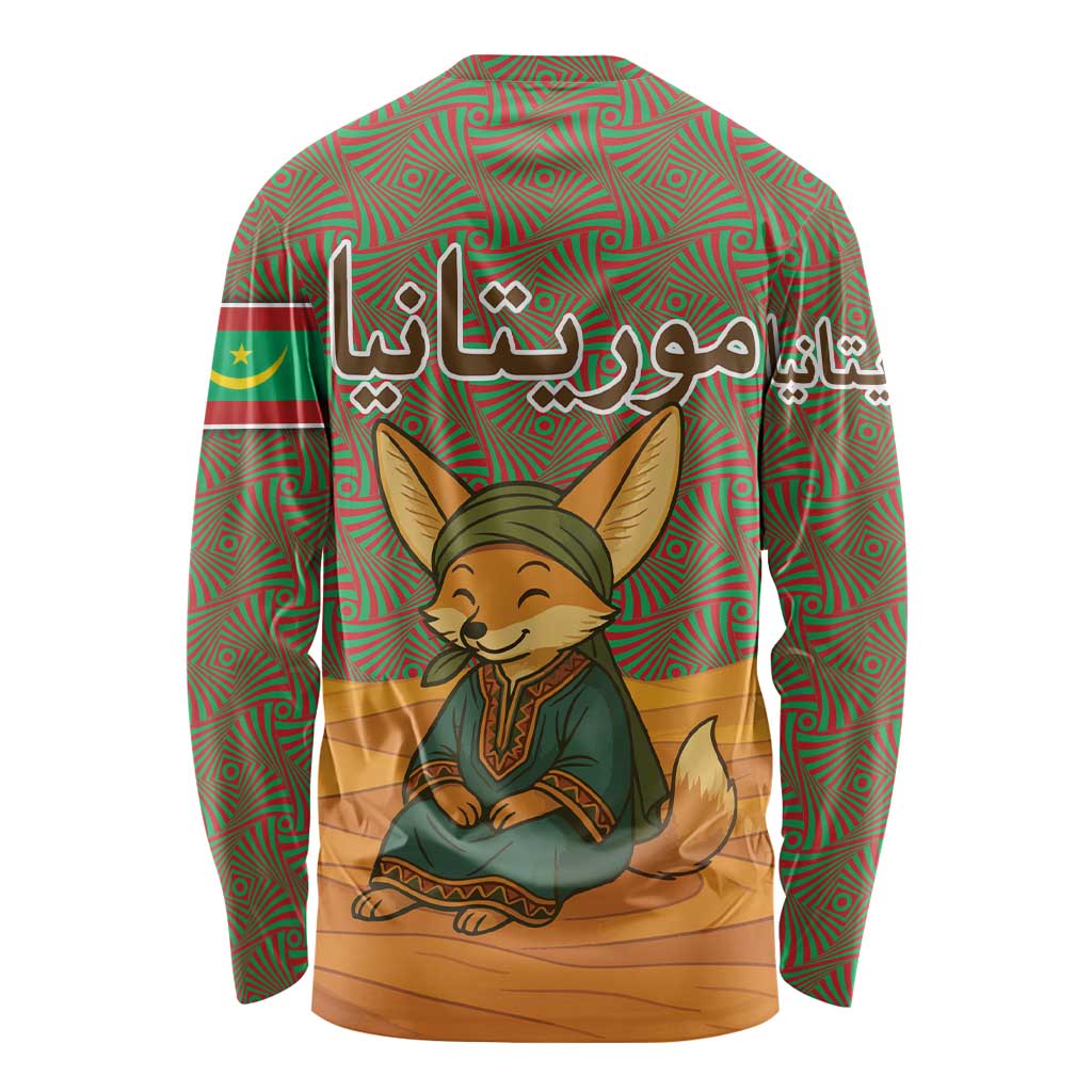Mauritania Long Sleeve Shirt with Cute Fennec Fox and Arabic Calligraphy Desert Design