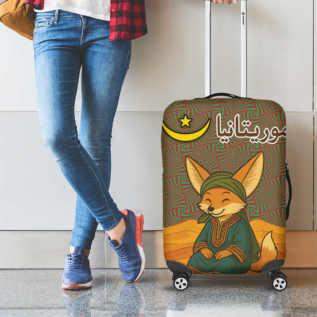 Mauritania Luggage Cover with Cute Fennec Fox and Arabic Calligraphy Desert Design