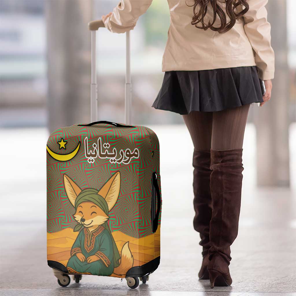 Mauritania Luggage Cover with Cute Fennec Fox and Arabic Calligraphy Desert Design