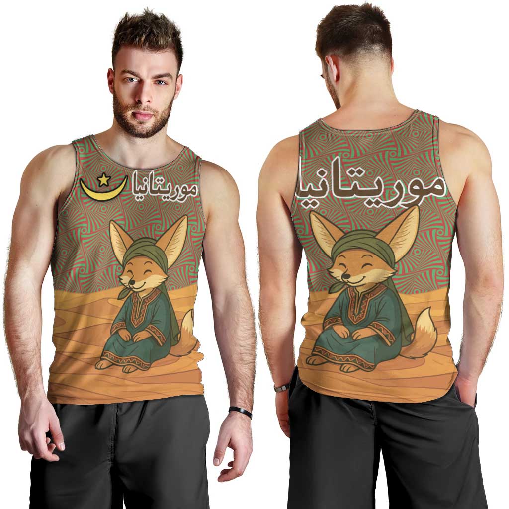 Mauritania Men Tank Top with Cute Fennec Fox and Arabic Calligraphy Desert Design