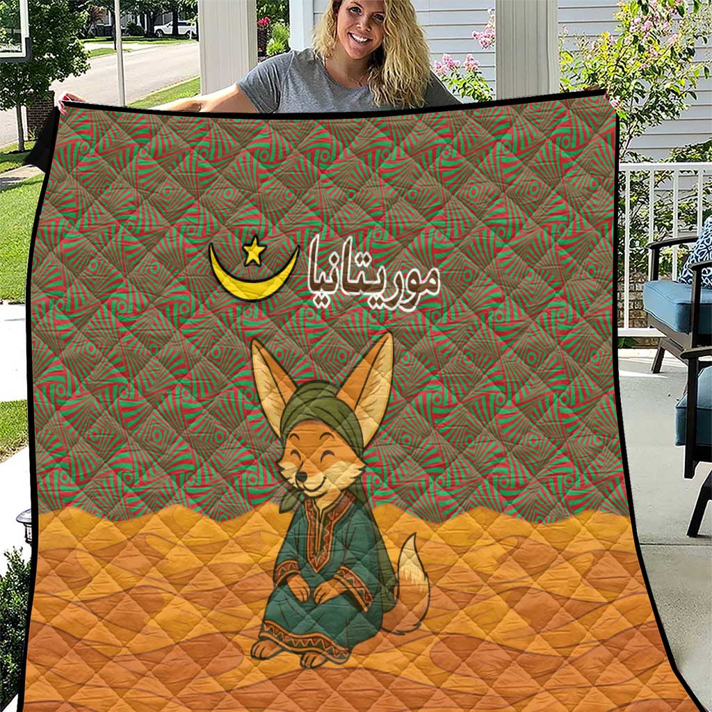 Mauritania Quilt with Cute Fennec Fox and Arabic Calligraphy Desert Design