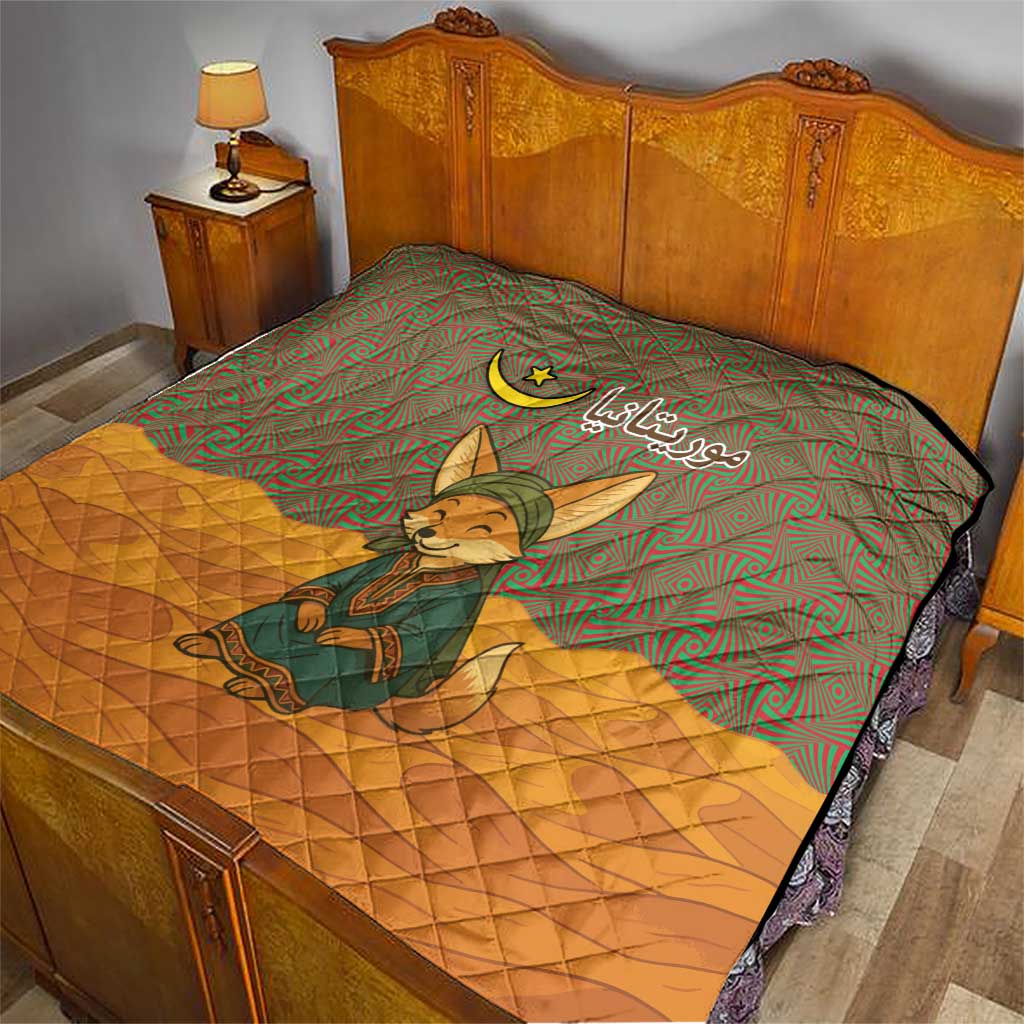 Mauritania Quilt with Cute Fennec Fox and Arabic Calligraphy Desert Design