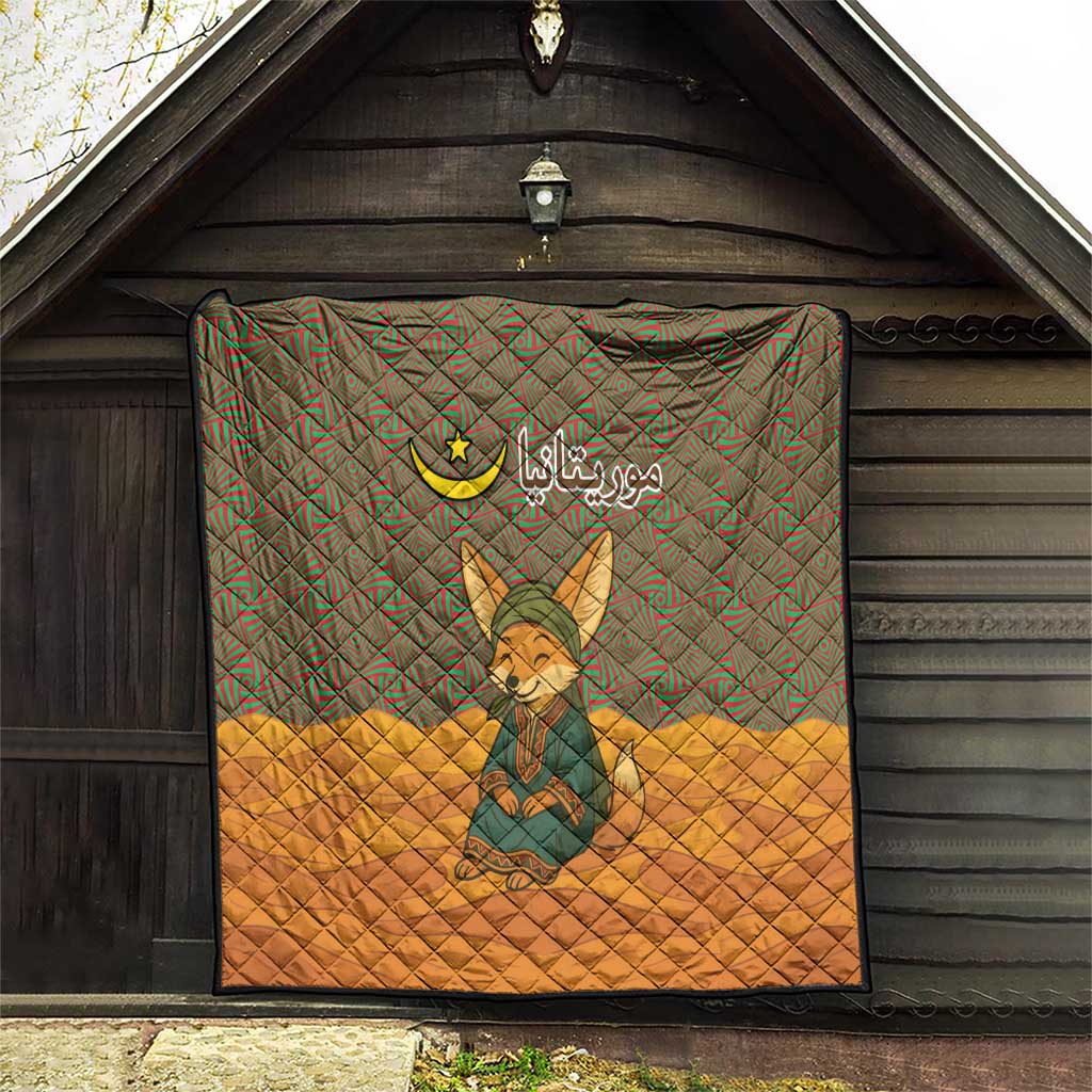 Mauritania Quilt with Cute Fennec Fox and Arabic Calligraphy Desert Design
