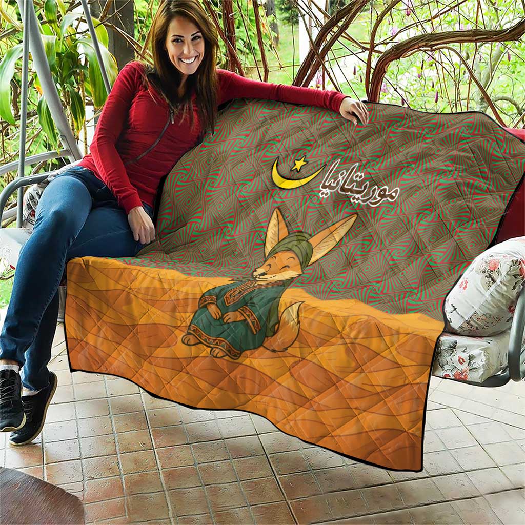 Mauritania Quilt with Cute Fennec Fox and Arabic Calligraphy Desert Design