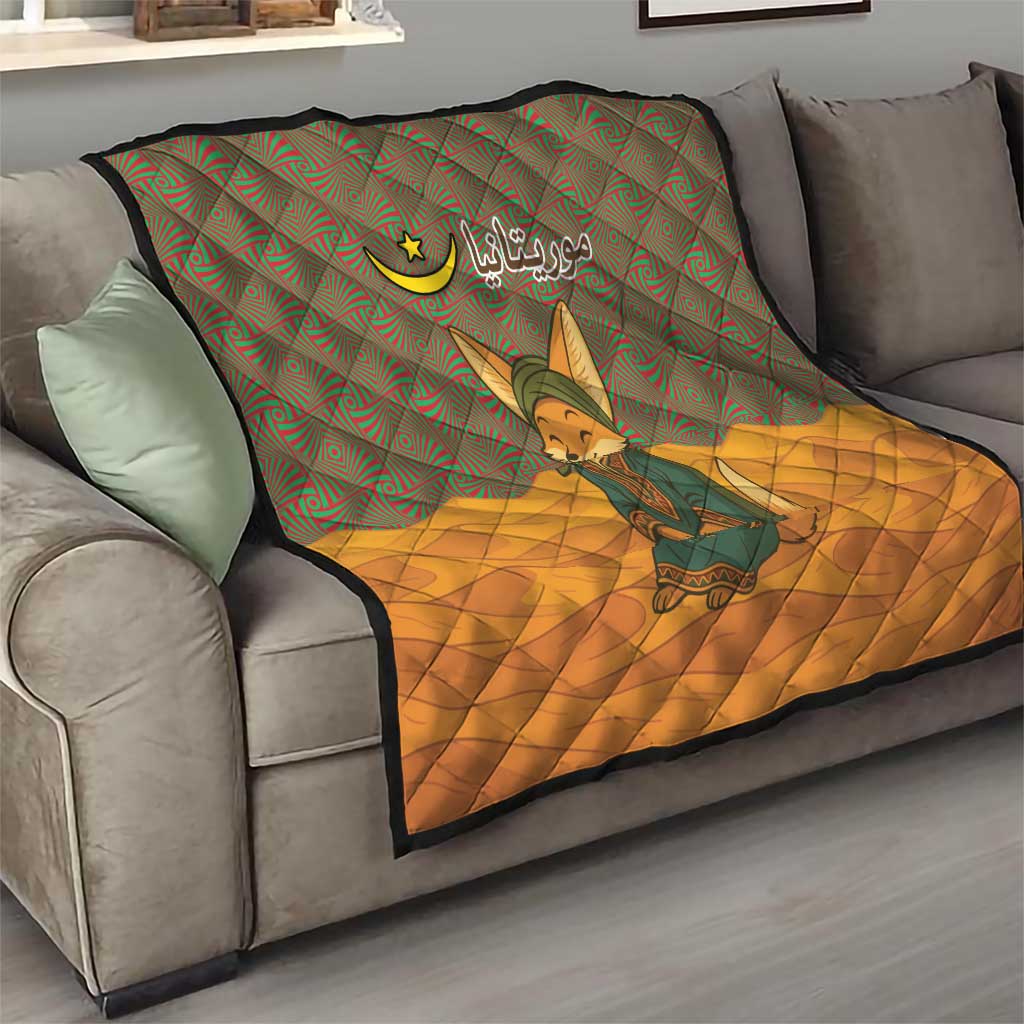 Mauritania Quilt with Cute Fennec Fox and Arabic Calligraphy Desert Design
