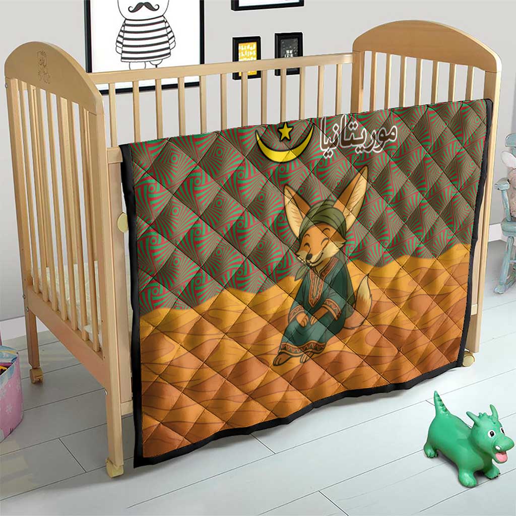 Mauritania Quilt with Cute Fennec Fox and Arabic Calligraphy Desert Design