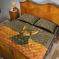 Mauritania Quilt Bed Set with Cute Fennec Fox and Arabic Calligraphy Desert Design