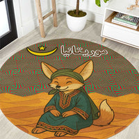 Mauritania Round Carpet with Cute Fennec Fox and Arabic Calligraphy Desert Design
