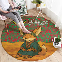 Mauritania Round Carpet with Cute Fennec Fox and Arabic Calligraphy Desert Design