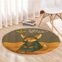 Mauritania Round Carpet with Cute Fennec Fox and Arabic Calligraphy Desert Design