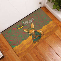 Mauritania Rubber Doormat with Cute Fennec Fox and Arabic Calligraphy Desert Design