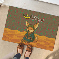Mauritania Rubber Doormat with Cute Fennec Fox and Arabic Calligraphy Desert Design