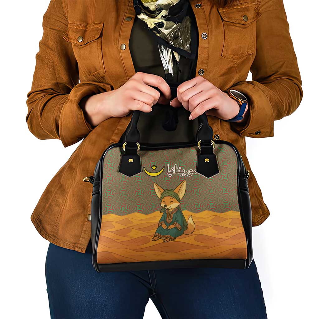 Mauritania Shoulder Handbag with Cute Fennec Fox and Arabic Calligraphy Desert Design