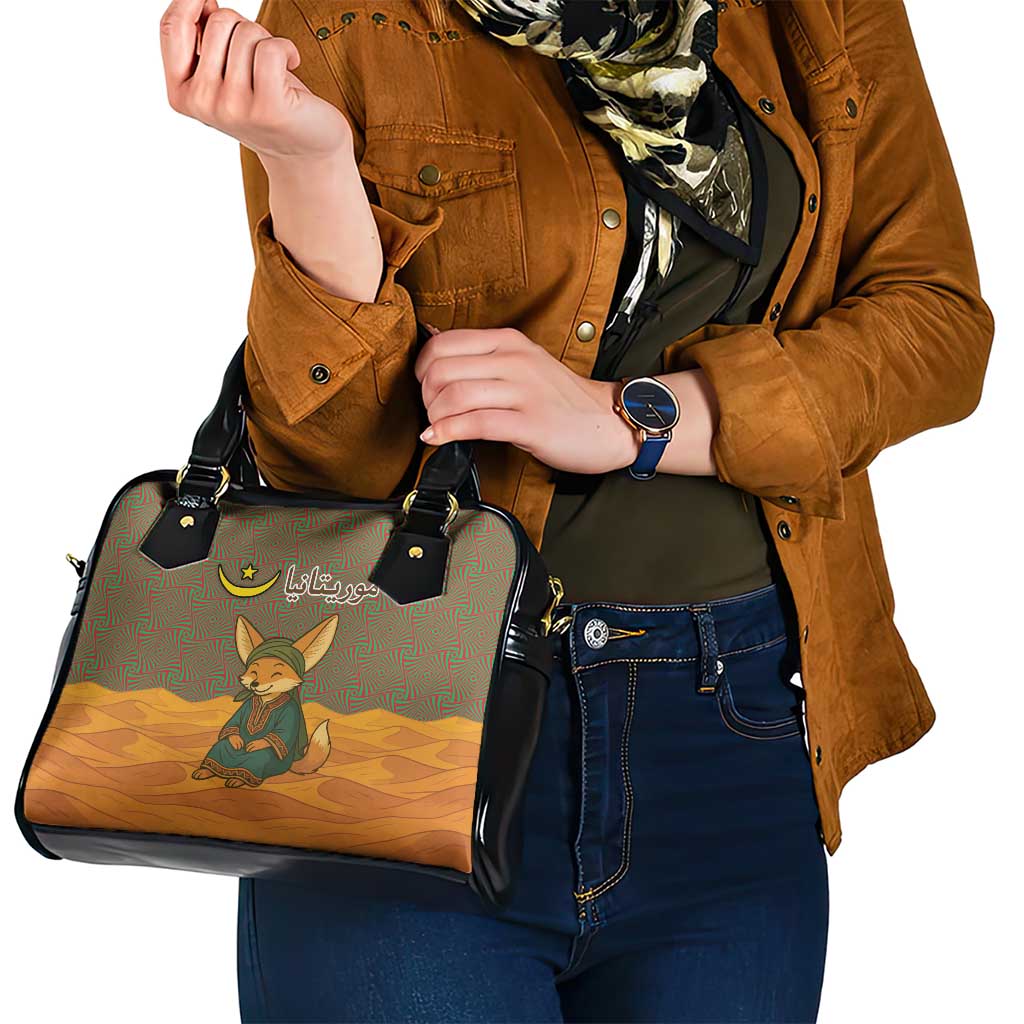 Mauritania Shoulder Handbag with Cute Fennec Fox and Arabic Calligraphy Desert Design
