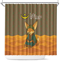 Mauritania Shower Curtain with Cute Fennec Fox and Arabic Calligraphy Desert Design
