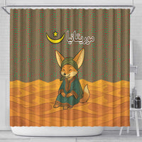 Mauritania Shower Curtain with Cute Fennec Fox and Arabic Calligraphy Desert Design