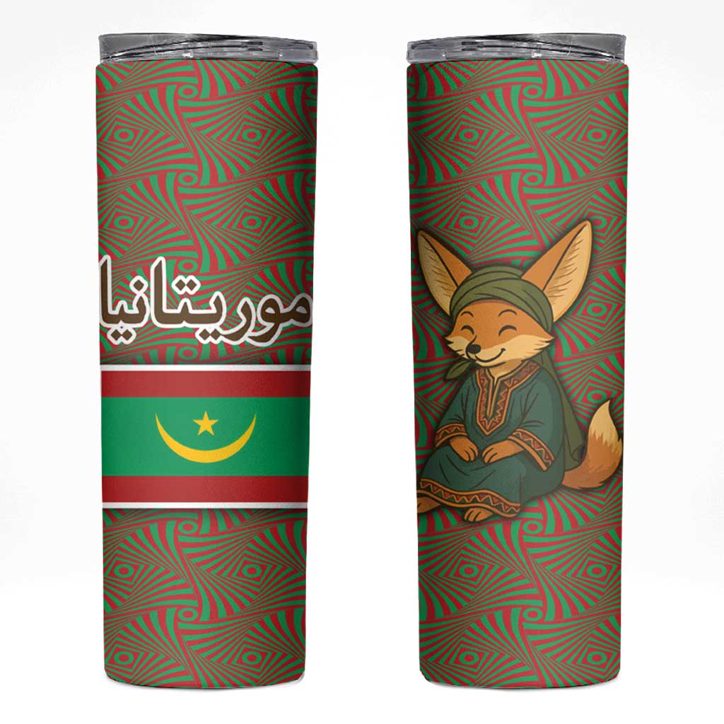 Mauritania Skinny Tumbler with Cute Fennec Fox and Arabic Calligraphy Desert Design