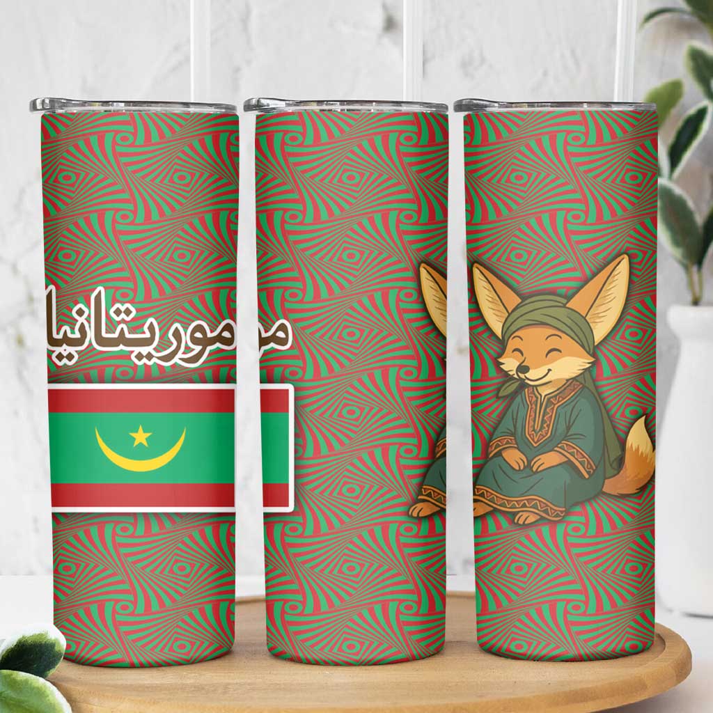 Mauritania Skinny Tumbler with Cute Fennec Fox and Arabic Calligraphy Desert Design