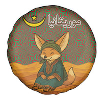 Mauritania Spare Tire Cover with Cute Fennec Fox and Arabic Calligraphy Desert Design