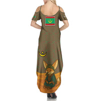 Mauritania Summer Maxi Dress with Cute Fennec Fox and Arabic Calligraphy Desert Design