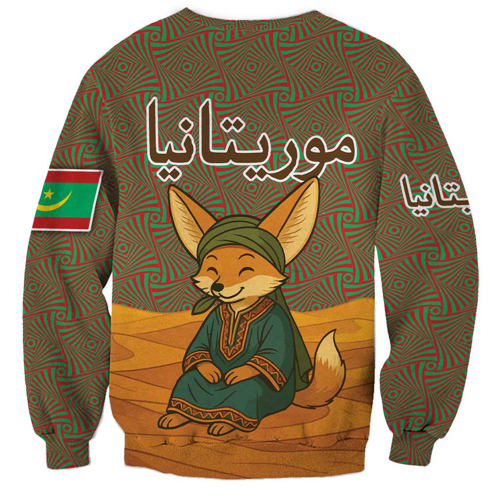 Mauritania Sweatshirt with Cute Fennec Fox and Arabic Calligraphy Desert Design