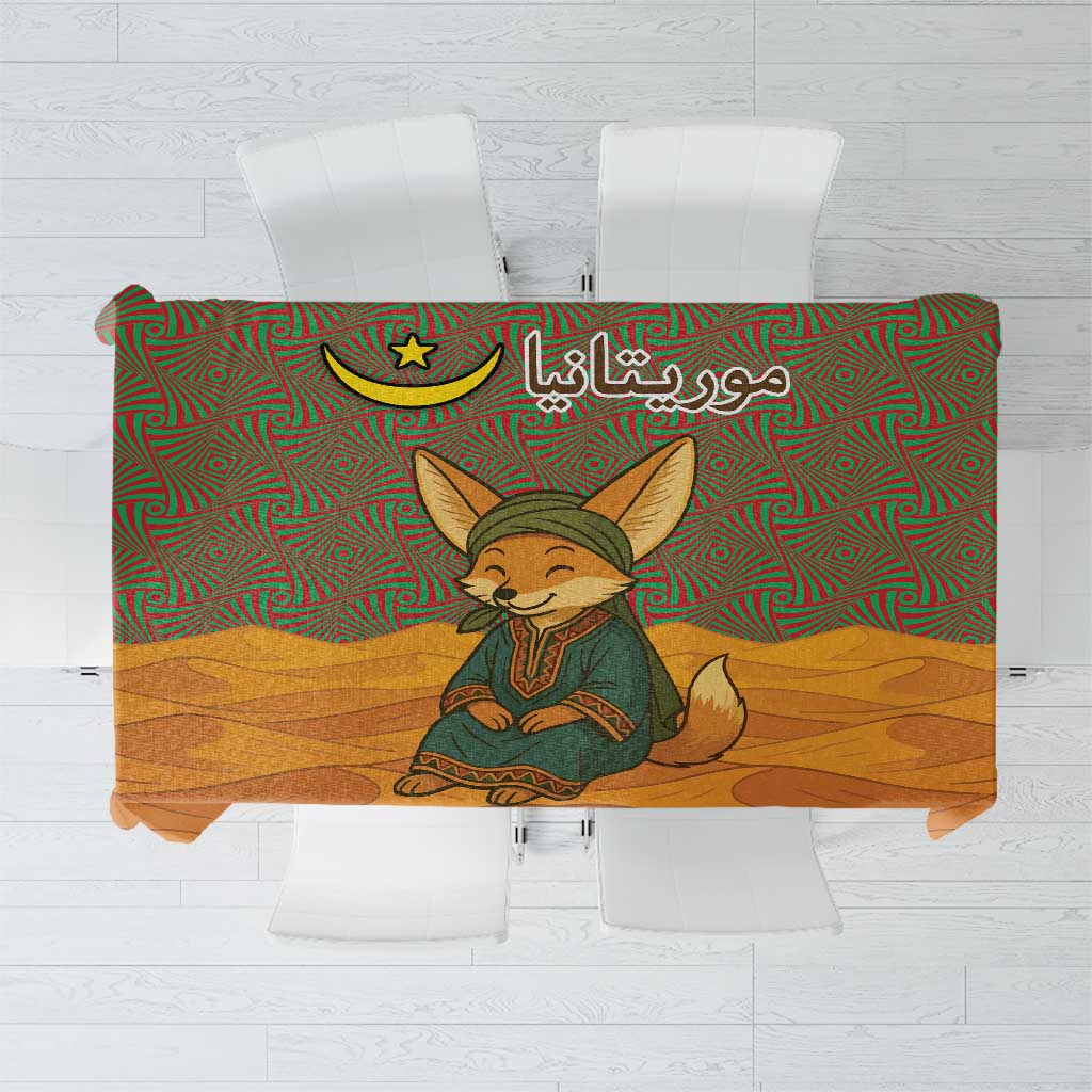 Mauritania Tablecloth with Cute Fennec Fox and Arabic Calligraphy Desert Design
