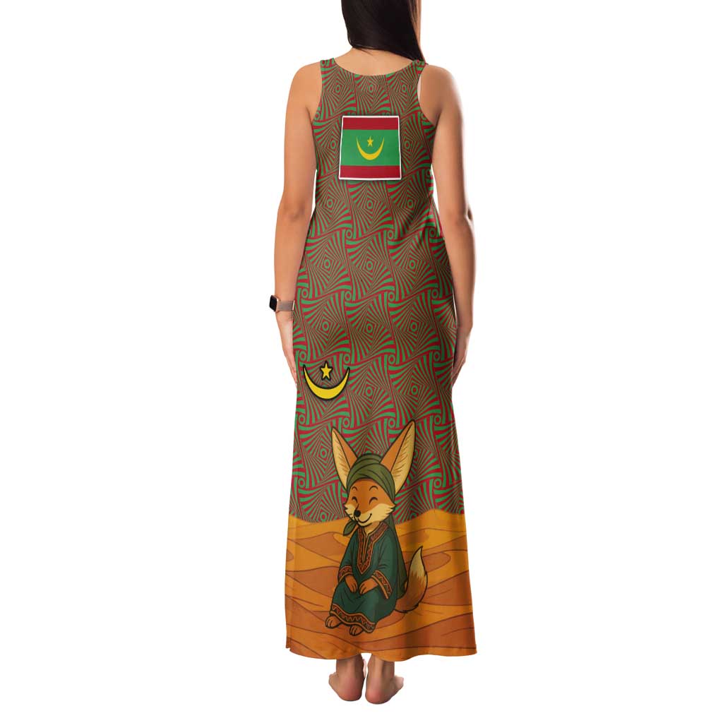 Mauritania Tank Maxi Dress with Cute Fennec Fox and Arabic Calligraphy Desert Design