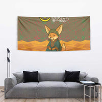 Mauritania Tapestry with Cute Fennec Fox and Arabic Calligraphy Desert Design