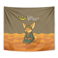 Mauritania Tapestry with Cute Fennec Fox and Arabic Calligraphy Desert Design