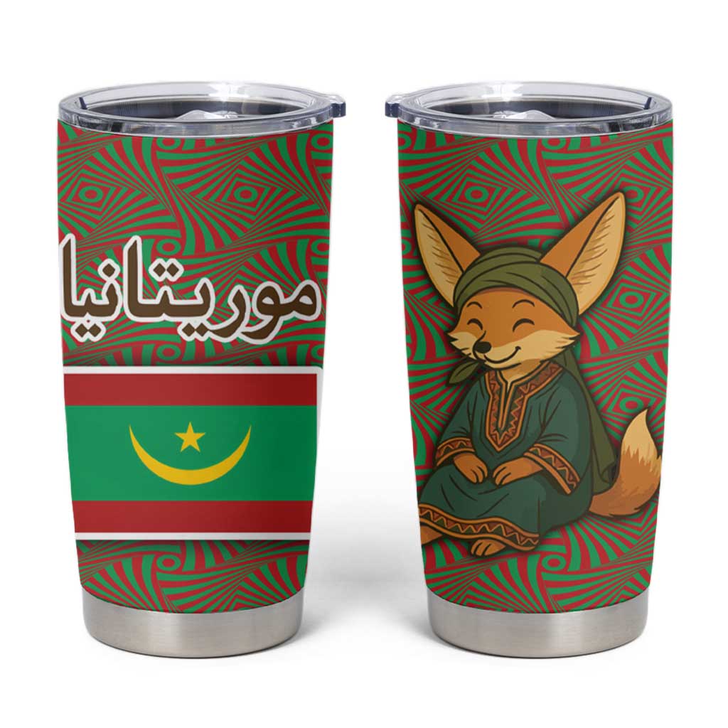 Mauritania Tumbler Cup with Cute Fennec Fox and Arabic Calligraphy Desert Design