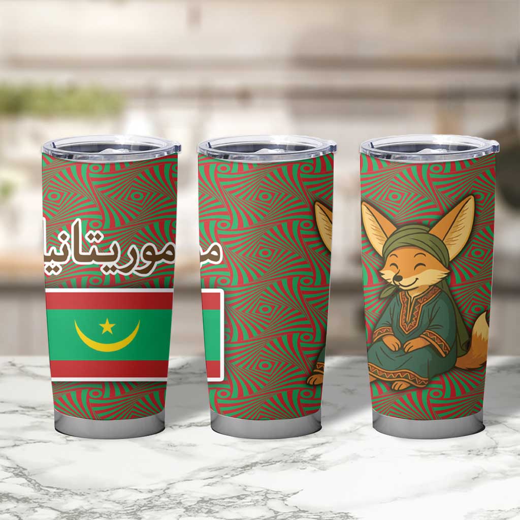 Mauritania Tumbler Cup with Cute Fennec Fox and Arabic Calligraphy Desert Design